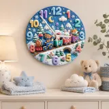 Winter Animal Train Kids Room Wall Clock | Snowy Woodland Nursery Decor, Beautiful Baby Shower Gift For Boy Or Girl (13.6 inch / 34.5 cm)