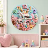 Pastel Ice Cream Truck Kids Room Wall Clock | Sweet Candyland Nursery Wall Decor, Cute Baby Girl Bedroom Birthday Gift (13.6 inch / 34.5 cm)