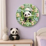 Pastel Panda Bear and Bamboo Kids Room Wall Clock | Cute Jungle Animal Nursery Wall Decor, Baby Shower Gift Keepsake (13.6 inch / 34.5 cm)