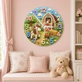 Cute Pony and Farm Barn Kids Room Wall Clock | Rustic Animal Nursery Decor, Baby Shower Gift for a Little Girls Room (13.6 inch / 34.5 cm)