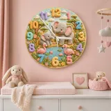 Safari Elephant & Flamingo Kids Room Wall Clock | Pastel Jungle Animal Nursery Decor, Beautiful Baby Shower Keepsake (13.6 inch / 34.5 cm)
