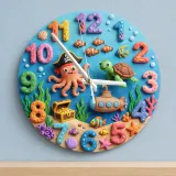 Pirate Octopus Ocean Kids Room Wall Clock | Under The Sea Nursery Decor, Little Boy's Room Birthday Gift & Keepsake (13.6 inch / 34.5 cm)