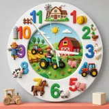 Farm Animals Tractor Kids Room Wall Clock | Barnyard Nursery Decor, Little Boy Playroom Wall Art & Birthday Keepsake (13.6 inch / 34.5 cm)