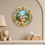 Safari Monkey Explorer Kids Room Wall Clock | Jungle Adventure Nursery Decor, Baby Shower Gift, Little Boy Keepsake (13.6 inch / 34.5 cm)