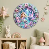 Magical Fairy and Crystal Cave Kids Room Wall Clock | Enchanted Pastel Nursery Decor, Whimsical Girls Room Gift Art (13.6 inch / 34.5 cm)