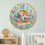Mermaid Treasure Chest Kids Room Wall Clock | Seashell Ocean Nursery Decor, Baby Girl Birthday Gift (13.6 inch / 34.5 cm)