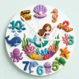 Mermaid Under The Sea Kids Room Wall Clock | Cute Ocean Marine Life Nursery Decor, Baby Girl Room Birthday Gift Idea (13.6 inch / 34.5 cm)