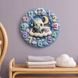 Bedtime Reading Panda Kids Room Wall Clock | Pastel Night Sky Nursery Decor, Cute Baby Shower Gift For New Parents (13.6 inch / 34.5 cm)