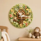 Happy Monkey Treehouse Kids Room Wall Clock | Safari Jungle Nursery Decor, Baby Boy Shower Gift & Wood Playroom Art (13.6 inch / 34.5 cm)