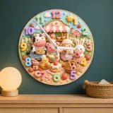 Farm Animals Bakery Kids Room Wall Clock | Barnyard Nursery Decor, Baby Boy Girl Birthday Gift (13.6 inch / 34.5 cm)
