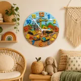Construction Vehicles Kids Room Wall Clock | Little Boys Bedroom Decor, Playroom Nursery Art & Baby Shower Gift Idea (13.6 inch / 34.5 cm)