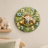 Cute Bedtime Reading Monkey Kids Room Wall Clock | Safari Jungle Nursery Decor, Baby Shower Gift For Boys & Girls (13.6 inch / 34.5 cm)