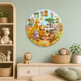 Safari Animals Waffle Kids Room Wall Clock | Jungle Nursery Decor, Baby Shower Gift For Boys Girls (13.6 inch / 34.5 cm)