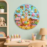 Ice Cream Carnival Kids Room Wall Clock | Pastel Fairground Nursery Decor, Sweet Birthday Gift (13.6 inch / 34.5 cm)