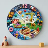Raum Ozean Bauernhof & Tiere Wanduhr für Kinderzimmer | Lebhaftes Abenteuer-Thema, Bunte Dekoration für das Kinderzimmer, Geschenk für Jungen (34,5 cm)