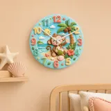 Tropical Beach Monkey Kids Room Wall Clock | Cute Ocean Animal Nursery Decor, Baby Boy Girl Playroom Birthday Gift (13.6 inch / 34.5 cm)