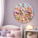 Pastel Candyland Theme Kids Room Wall Clock | Kawaii Sweet Treats Nursery Wall Decor, Cute Little Girl Bedroom Gift (13.6 inch / 34.5 cm)