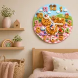 Waffle Breakfast Kids Room Wall Clock | Sweet Picnic Nursery Decor, Cute Playroom Birthday Gift (13.6 inch / 34.5 cm)