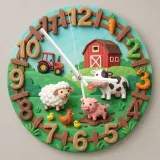 Farm Animals Barnyard Kids Room Wall Clock | Red Tractor Cow Pig Nursery Decor, Baby Boy Girl Birthday Keepsake Gift (13.6 inch / 34.5 cm)