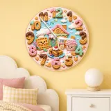 Waffle House Bakery Kids Room Wall Clock | Sweet Dessert Nursery Decor, Cute Birthday Gift For Girls (13.6 inch / 34.5 cm)