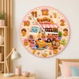 Waffle Shop Food Truck Kids Room Wall Clock | Sweet Bakery Nursery Decor, Cute Birthday Gift For Girls (13.6 inch / 34.5 cm)