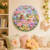 Magical Fairy Tea Party Kids Room Wall Clock | Enchanted Garden Nursery Decor, Pastel Girls Bedroom Birthday Present (13.6 inch / 34.5 cm)