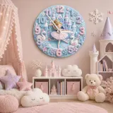 Winter Princess Ballerina Kids Room Wall Clock | Fairy Tale Castle Nursery Decor, Swan Theme Gift For Little Girls (13.6 inch / 34.5 cm)