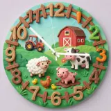 Farm Animals Barnyard Kids Room Wall Clock | Red Tractor Cow Pig Nursery Decor, Baby Boy Girl Birthday Keepsake Gift (13.6 inch / 34.5 cm)