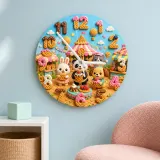 Puppy Bunny Ice Cream Kids Room Wall Clock | Pet Nursery Decor, Sweet Birthday Gift For Girls Boys (13.6 inch / 34.5 cm)