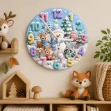 Winter Snowman & Woodland Animals Kids Room Wall Clock | Pastel Nursery Decor, Sweet Baby Shower Gift For Little Ones (13.6 inch / 34.5 cm)