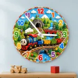 Smiling Toy Train Kids Room Wall Clock | Colorful Railway Nursery Decor, Little Boy Bedroom Birthday Gift Keepsake (13.6 inch / 34.5 cm)