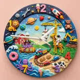 Ultimate Adventure Kids Room Wall Clock | Space Animals Train Nursery Decor, Unique Toddler Boy Birthday Keepsake (13.6 inch / 34.5 cm)