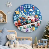 Winter Animal Train Kids Room Wall Clock | Snowy Woodland Nursery Decor, Beautiful Baby Shower Gift For Boy Or Girl (13.6 inch / 34.5 cm)
