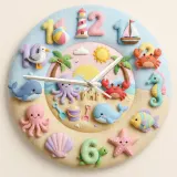Pastel Ocean Animals Kids Room Wall Clock | Cute Under The Sea Nursery Decor, Best Baby Shower Gift For Boys And Girls (13.6 inch / 34.5 cm)