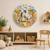 Sweet Mother & Baby Zebra Kids Room Wall Clock | Safari Animal Nursery Decor, Beautiful New Baby Shower Gift Keepsake (13.6 inch / 34.5 cm)