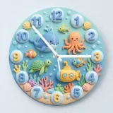 Cute Under The Sea Ocean Animals Kids Room Wall Clock | Marine Life Nursery Decor, Baby Boy Room Birthday Present (13.6 inch / 34.5 cm)