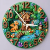 Enchanted Forest Dragon Fairy Kids Room Wall Clock | Magical Woodland Nursery Decor, Baby Boy And Girl Birthday Gift (13.6 inch / 34.5 cm)