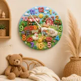 Farm Animals Kids Room Wall Clock | Bunny Farmer Nursery Decor, Baby Shower Birthday Gift Keepsake Toddler Room Art (13.6 inch / 34.5 cm)