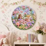 Magical Fairy Tea Party Kids Room Wall Clock | Enchanted Garden Nursery Decor, Pastel Girls Bedroom Birthday Present (13.6 inch / 34.5 cm)
