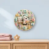Little Painter Panda Kids Room Wall Clock | Pastel Floral Nursery Decor, Baby Girl Bedroom Birthday Gift Keepsake (13.6 inch / 34.5 cm)