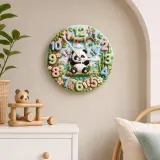 Whimsical Panda on Swing Kids Room Wall Clock | Cute Pastel Woodland Nursery Decor, Baby Shower Gift for Boys & Girls (13.6 inch / 34.5 cm)