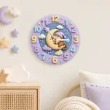 Sleeping Monkey on Moon Kids Room Wall Clock | Pastel Night Sky Nursery Decor, Cute Baby Shower Gift for Newborns (13.6 inch / 34.5 cm)