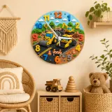 Construction Vehicles Kids Room Wall Clock | Yellow Excavator Nursery Decor, Toddler Boy Bedroom Birthday Keepsake (13.6 inch / 34.5 cm)