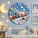 Winter Animal Train Kids Room Wall Clock | Snowy Woodland Nursery Decor, Beautiful Baby Shower Gift For Boy Or Girl (13.6 inch / 34.5 cm)