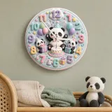 Pastel Birthday Panda Kids Room Wall Clock | Whimsical Animal Nursery Decor, Sweet Baby Shower Gift For Girls & Boys (13.6 inch / 34.5 cm)