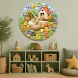 Cute Farm Chickens Kids Room Wall Clock | Baby Chick Nursery Decor, Playroom Wall Art, Sweet Birthday Gift Keepsake (13.6 inch / 34.5 cm)