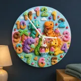 Dinosaur Ice Cream Party Kids Room Wall Clock | Colorful Nursery Decor, Little Boy Birthday Gift (13.6 inch / 34.5 cm)