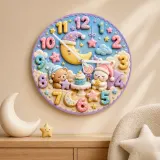 Bedtime Moon Animals Kids Room Wall Clock | Sleepy Bear Bunny Nursery Decor, Sweet Baby Shower Gift (13.6 inch / 34.5 cm)