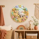 Cute Safari Rhino & Meerkat Kids Room Wall Clock | Wild Animal Nursery Decor, Baby Shower Birthday Keepsake Present (13.6 inch / 34.5 cm)