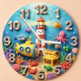 Under the Sea Ocean Animals Kids Room Wall Clock | Nautical Nursery Decor, Boys Playroom Decor, Baby Boy Shower Gift (13.6 inch / 34.5 cm)